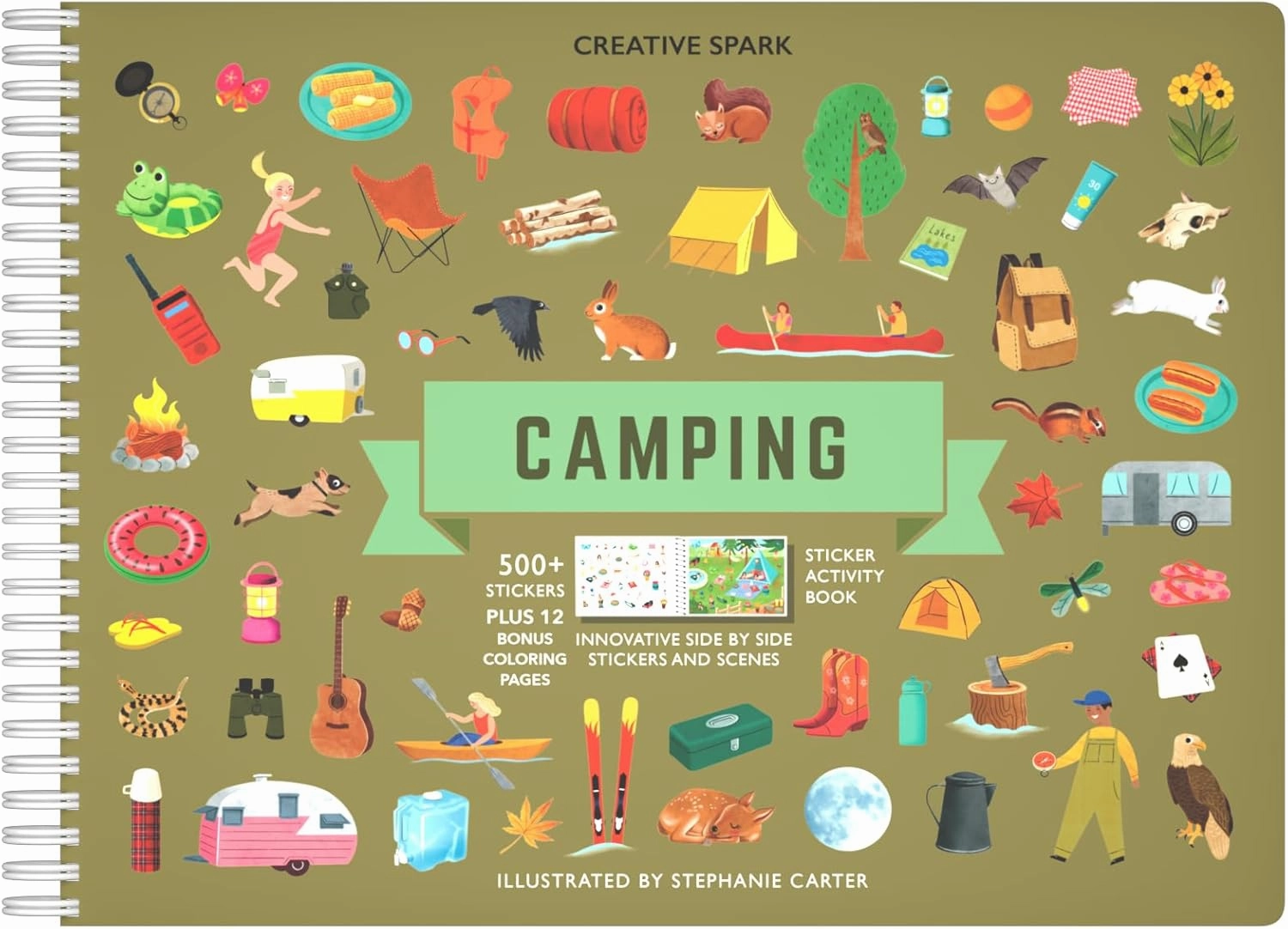 CUPKIN Sticker Book for Kids 2-4, 500  Kids Stickers, Camping Stickers 12 Coloring Pages 12 Side by Side Scenes, Fun Toddler Travel Activity Coloring and Sticker Books for Ages 4-8   8-10