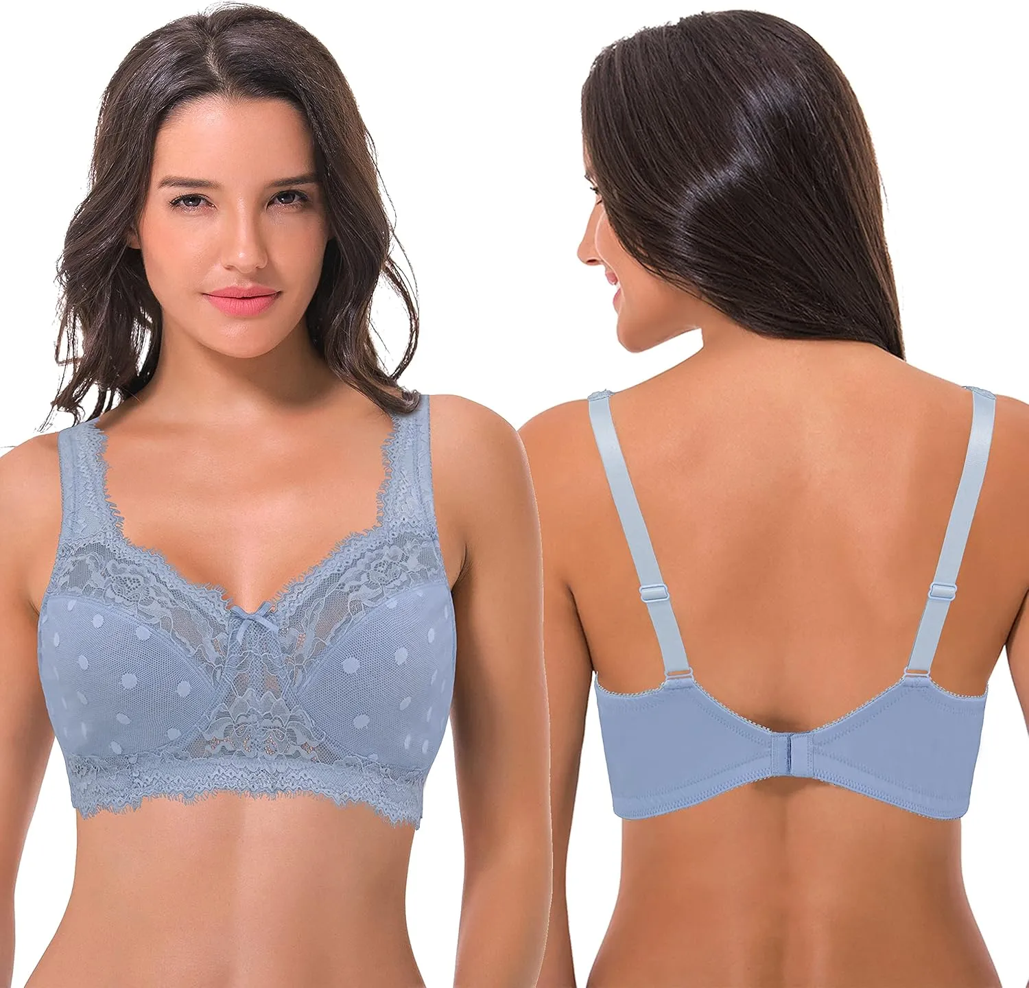 Curve Muse Women's Plus Size Minimizer Unlined Wireless Lace Full Coverage Bras