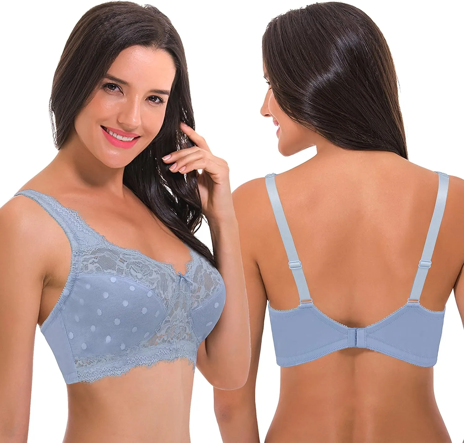 Curve Muse Women's Plus Size Minimizer Unlined Wireless Lace Full Coverage Bras