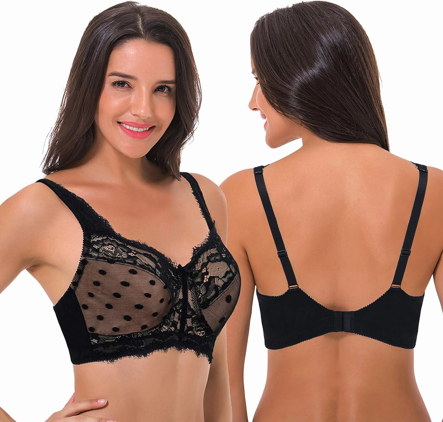 Curve Muse Women's Plus Size Minimizer Unlined Wireless Lace Full Coverage Bras