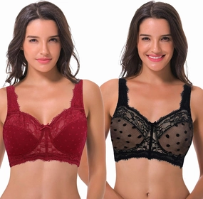 Curve Muse Women's Plus Size Minimizer Unlined Wireless Lace Full Coverage Bras