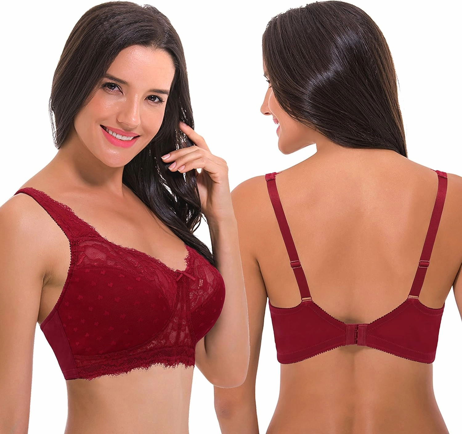 Curve Muse Women's Plus Size Minimizer Unlined Wireless Lace Full Coverage Bras