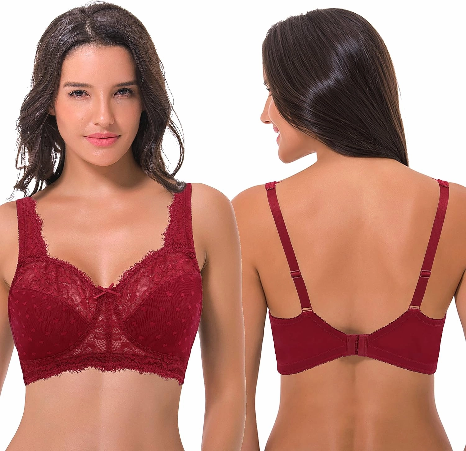 Curve Muse Women's Plus Size Minimizer Unlined Wireless Lace Full Coverage Bras