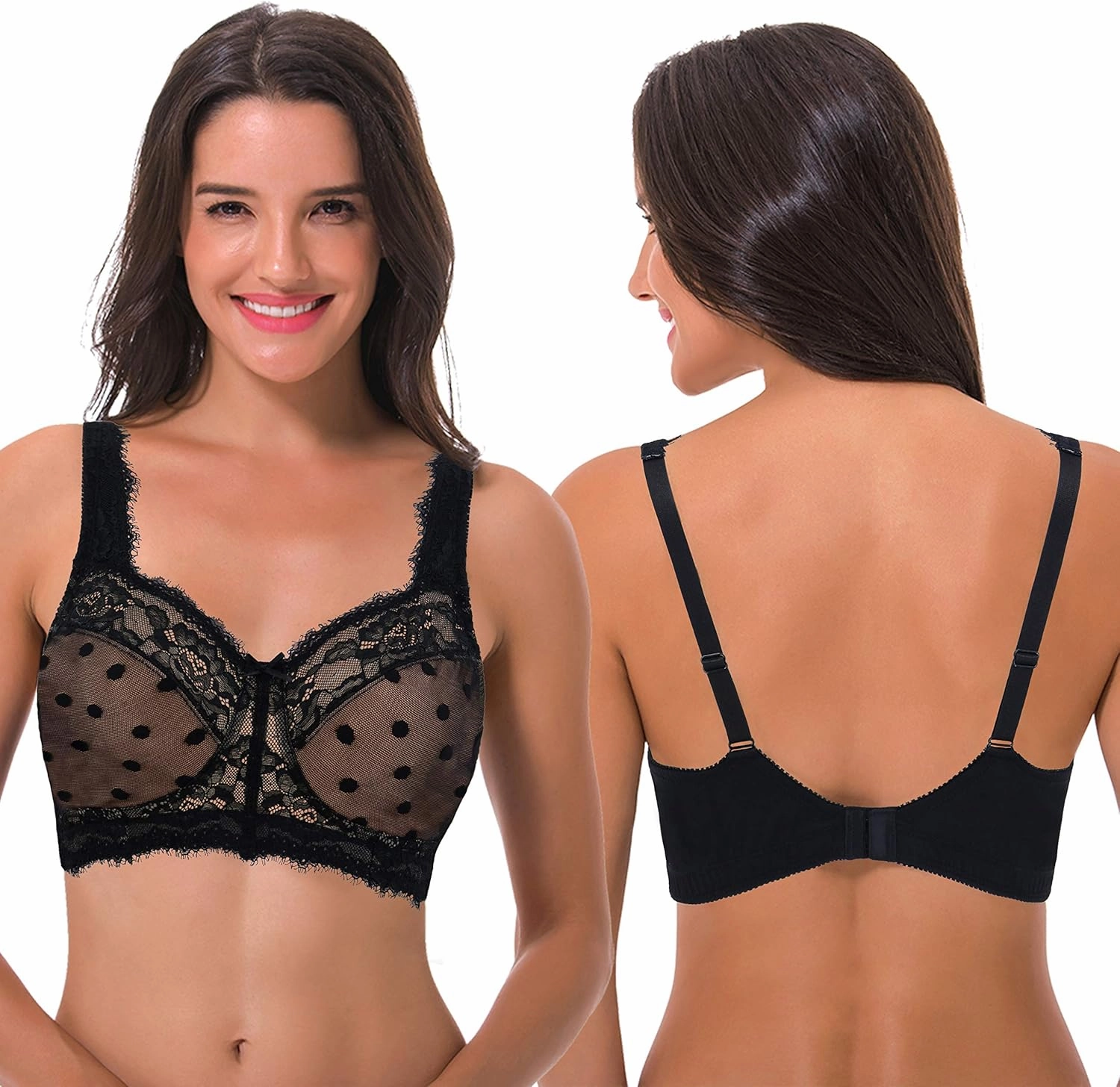 Curve Muse Women's Plus Size Minimizer Unlined Wireless Lace Full Coverage Bras