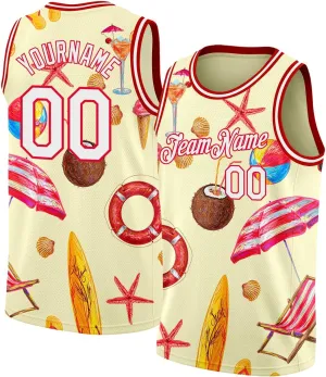 Custom Basketball Jersey, Custom City Cream Royal-White 3D Pattern Beach Seashells and Starfishes Basketballs