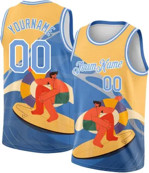 Custom Basketball Jersey, Custom City Cream Royal-White 3D Pattern Beach Seashells and Starfishes Basketballs