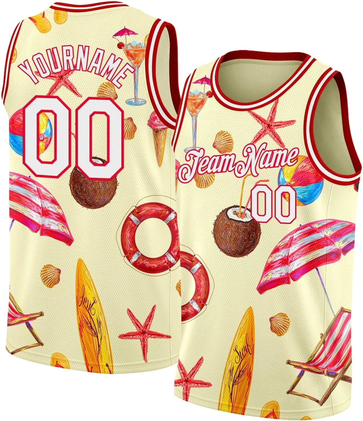 Custom Basketball Jersey, Custom City Cream Royal-White 3D Pattern Beach Seashells and Starfishes Basketballs
