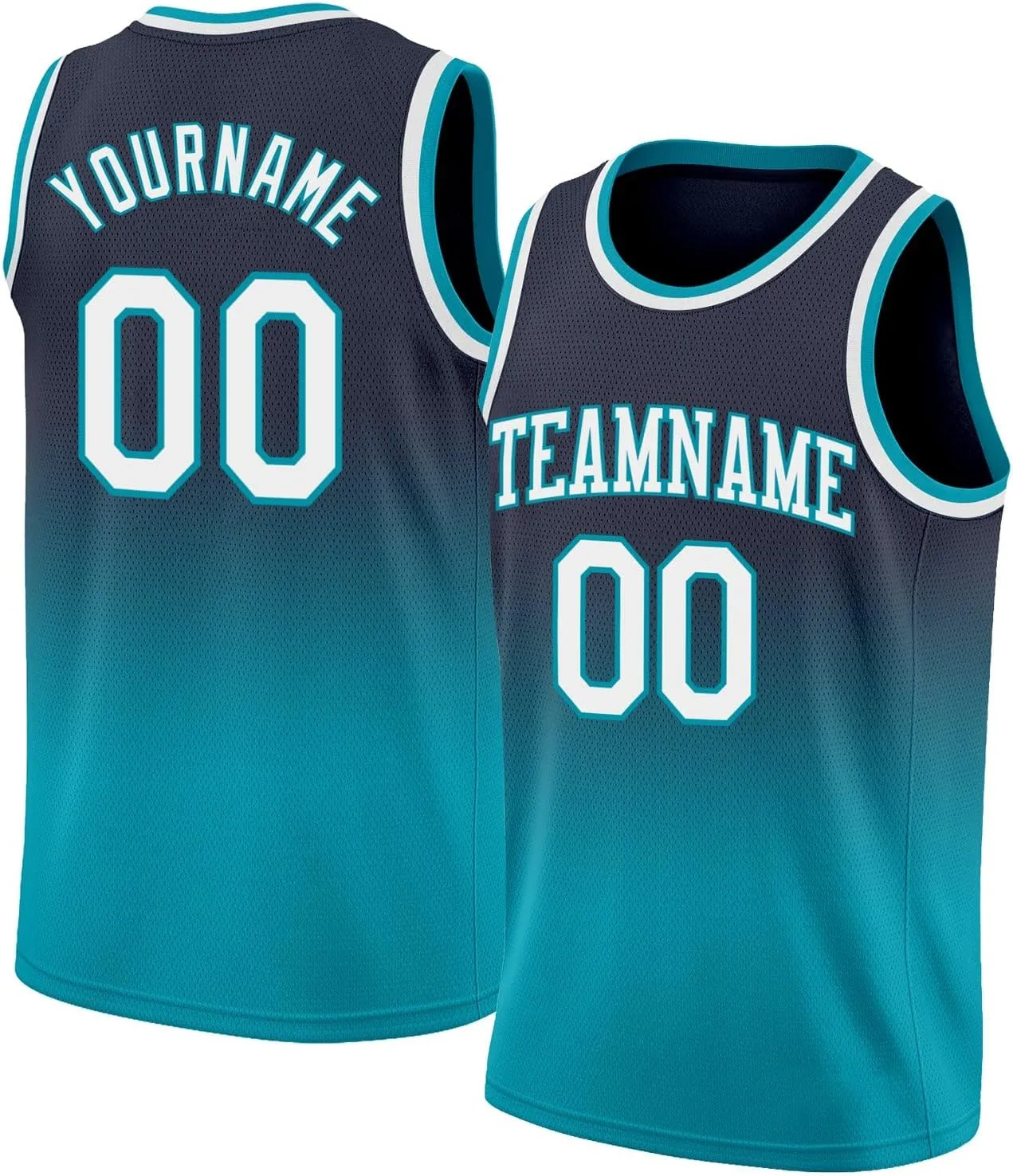 Custom Basketball Jersey, Custom Navy White-Teal Fade Fashion Basketballs Jerseys, Printed Name Number Athletic