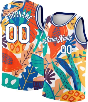 Custom Basketball Jersey, Custom White Red 3D Pattern Tropical Hawaii Leaves and Flamingo Basketballs Jerseys
