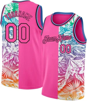 Custom Basketball Jersey, Custom White Red 3D Pattern Tropical Hawaii Leaves and Flamingo Basketballs Jerseys