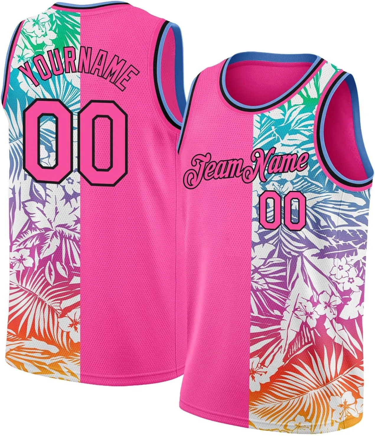 Custom Basketball Jersey, Custom White Red 3D Pattern Tropical Hawaii Leaves and Flamingo Basketballs Jerseys