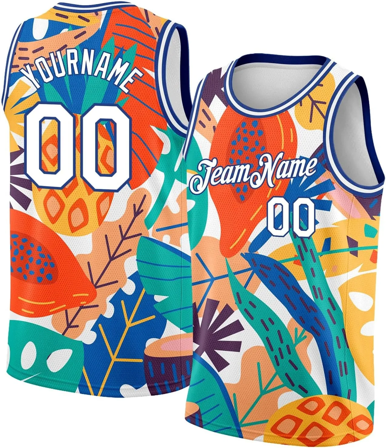 Custom Basketball Jersey, Custom White Red 3D Pattern Tropical Hawaii Leaves and Flamingo Basketballs Jerseys