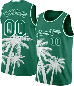 Custom Basketball Jersey, Custom White Royal-Red 3D Pattern Tropical Hawaii Coconut Trees Basketballs Jerseys