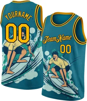Custom Basketball Jersey, Custom White Royal-Red 3D Pattern Tropical Hawaii Coconut Trees Basketballs Jerseys
