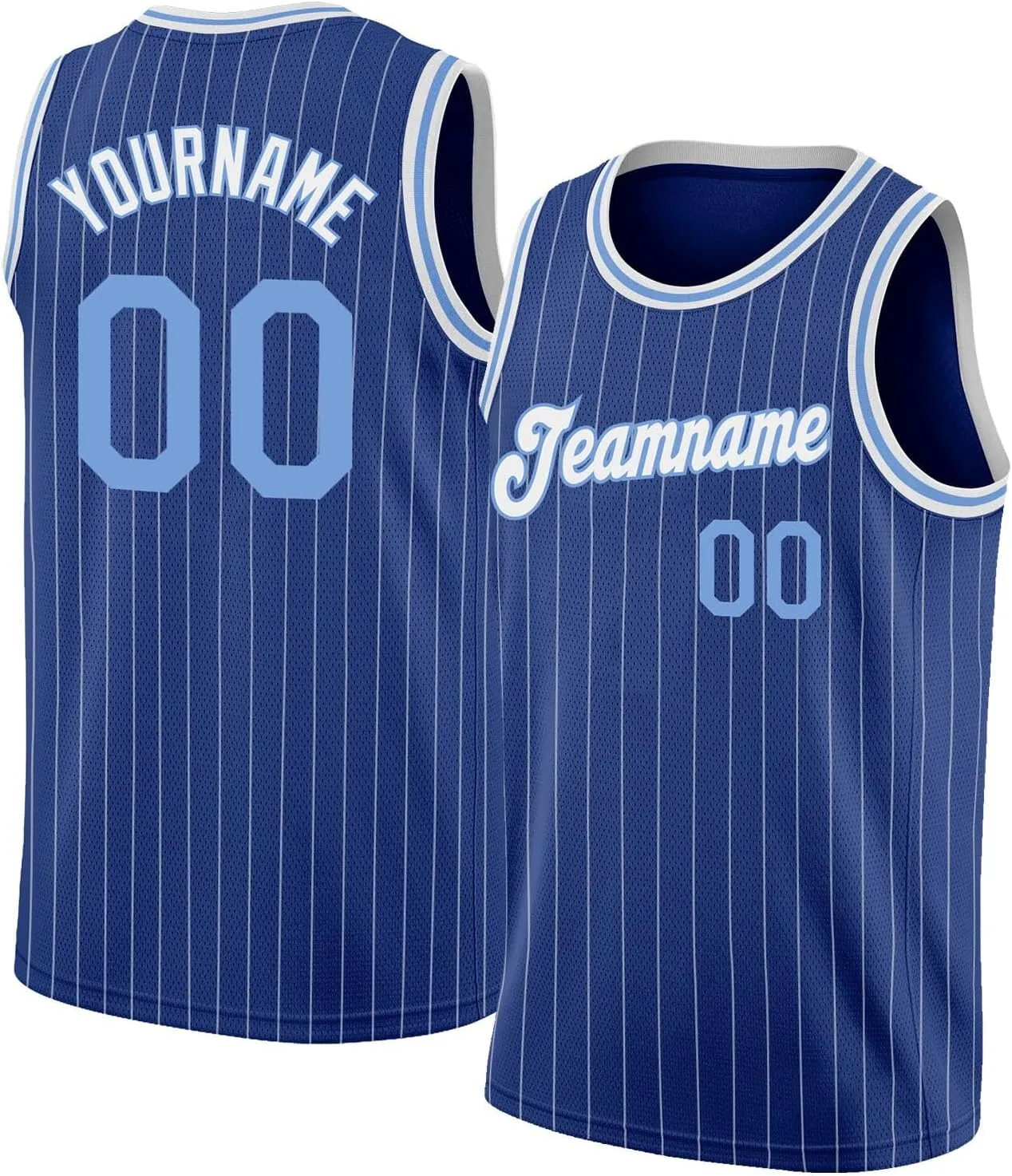 Custom Jersey Basketball, Custom Royal White Pinstripe Light Blue-White Basketballs Jerseys, Printed Name