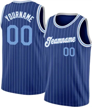 Custom Jersey Basketball, Custom Royal White Pinstripe Light Blue-White Basketballs Jerseys, Printed Name