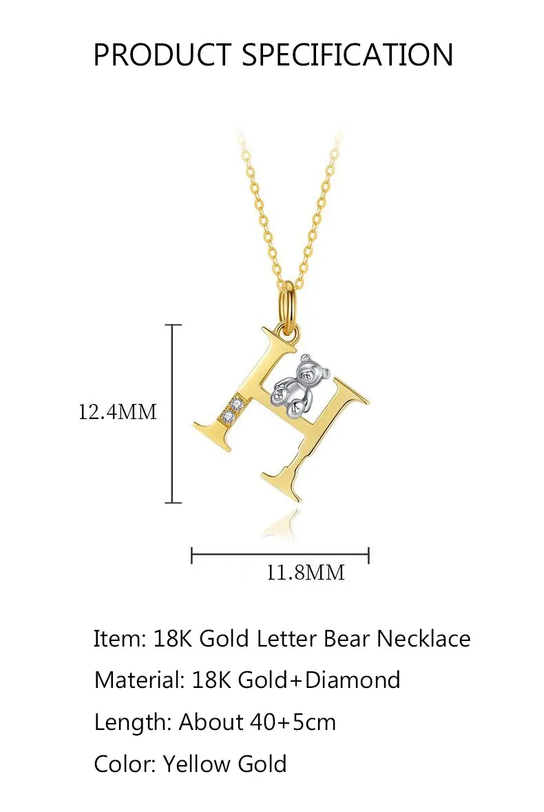 Custom Letter Bear Necklaces - Solid 18K Gold