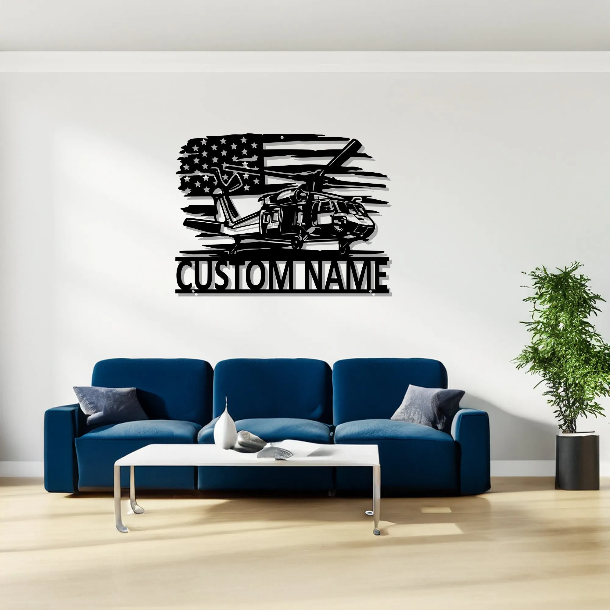 Custom US Black Hawk Helicopter Metal Wall Art, Personalized Helicopter Name Sign Decoration For Room, Helicopter Decor