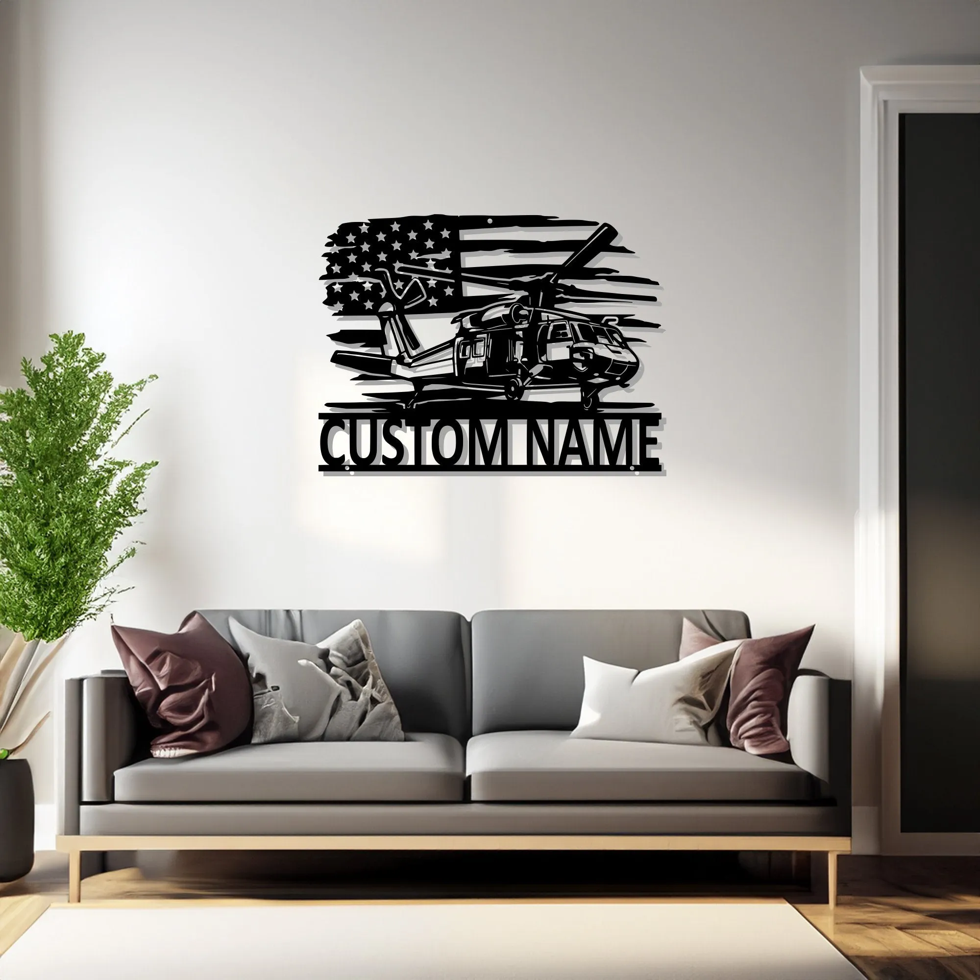 Custom US Black Hawk Helicopter Metal Wall Art, Personalized Helicopter Name Sign Decoration For Room, Helicopter Decor