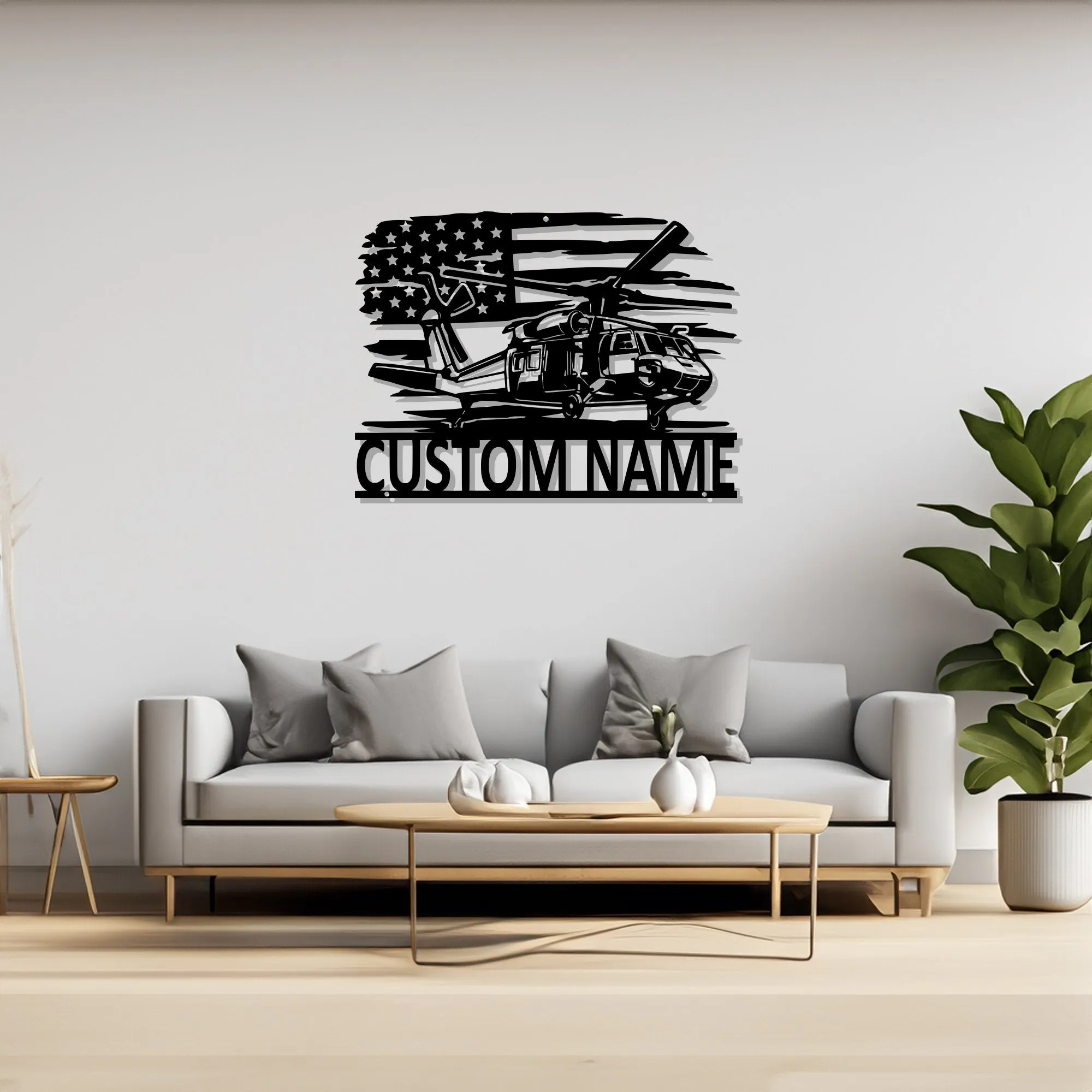 Custom US Black Hawk Helicopter Metal Wall Art, Personalized Helicopter Name Sign Decoration For Room, Helicopter Decor