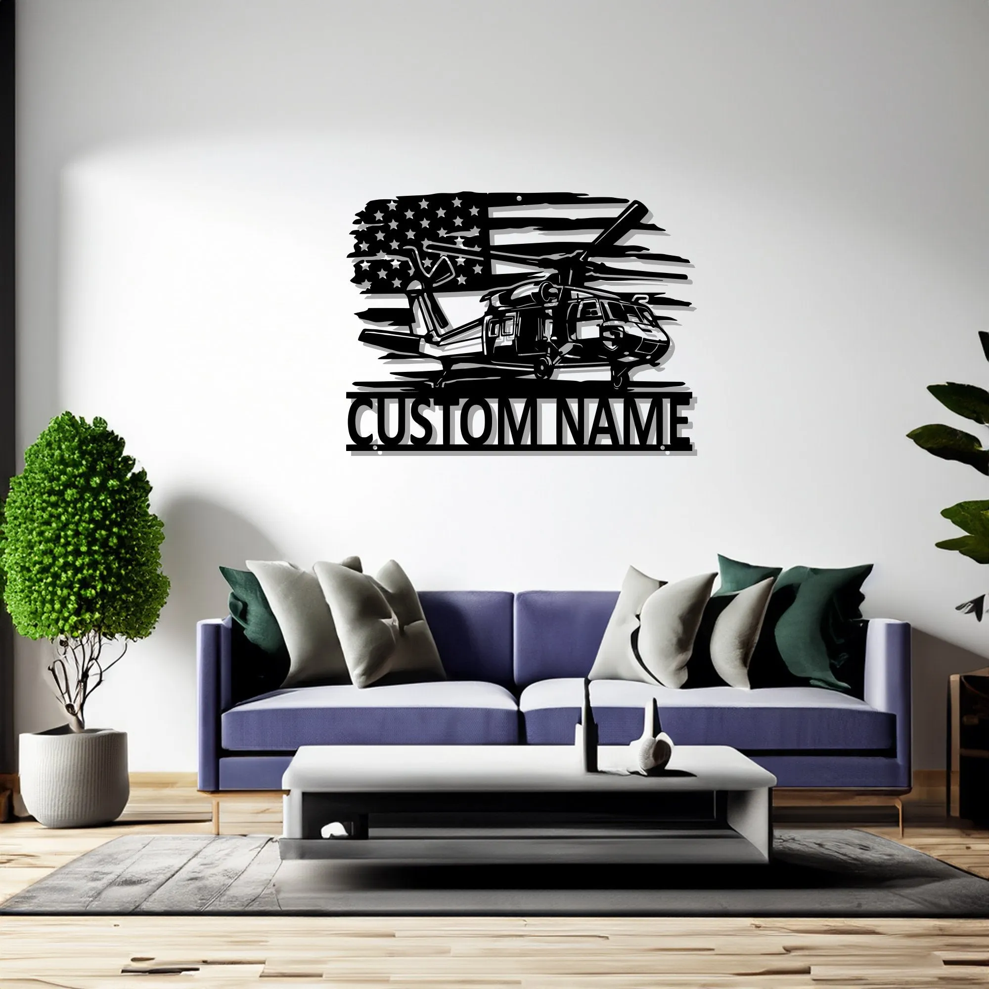 Custom US Black Hawk Helicopter Metal Wall Art, Personalized Helicopter Name Sign Decoration For Room, Helicopter Decor