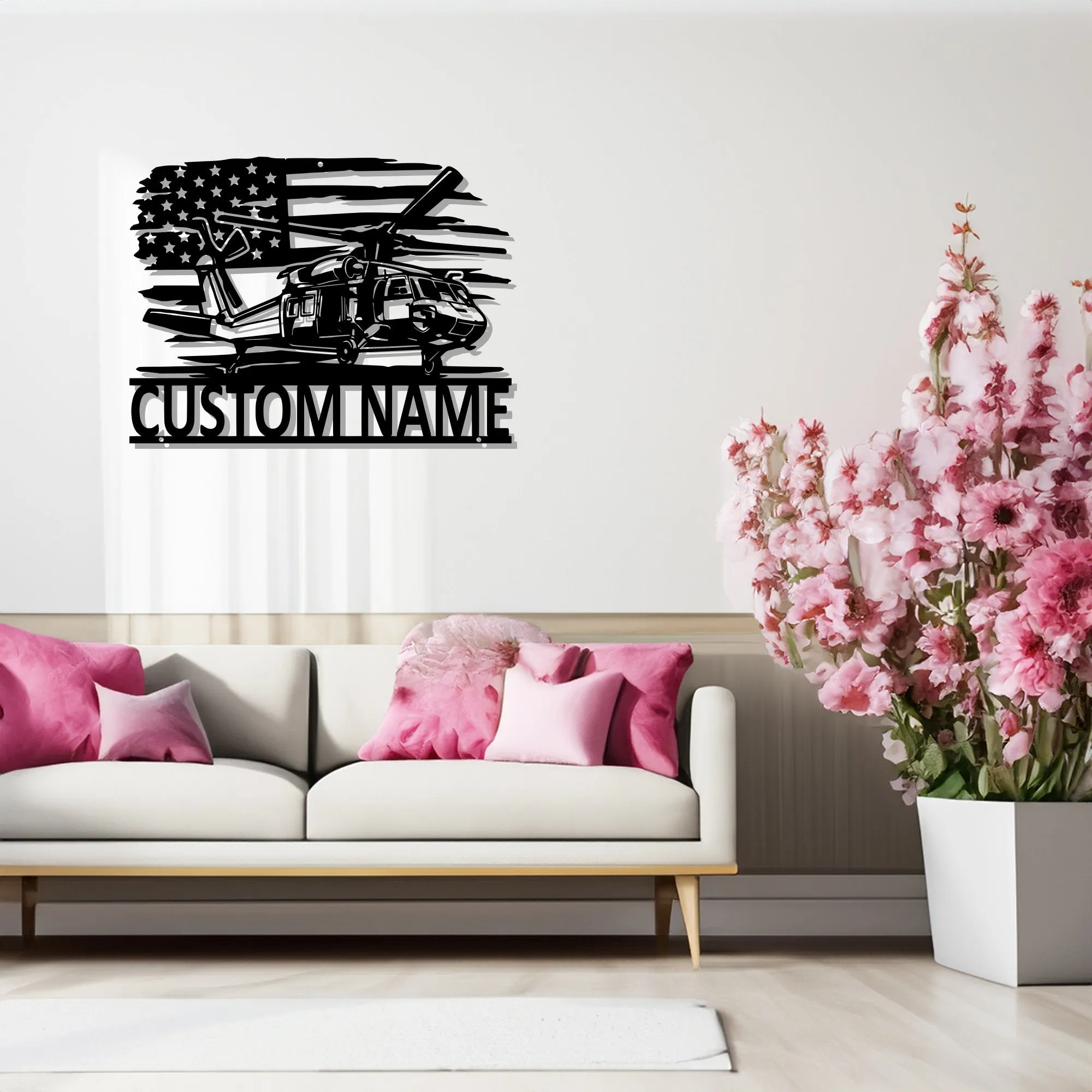 Custom US Black Hawk Helicopter Metal Wall Art, Personalized Helicopter Name Sign Decoration For Room, Helicopter Decor