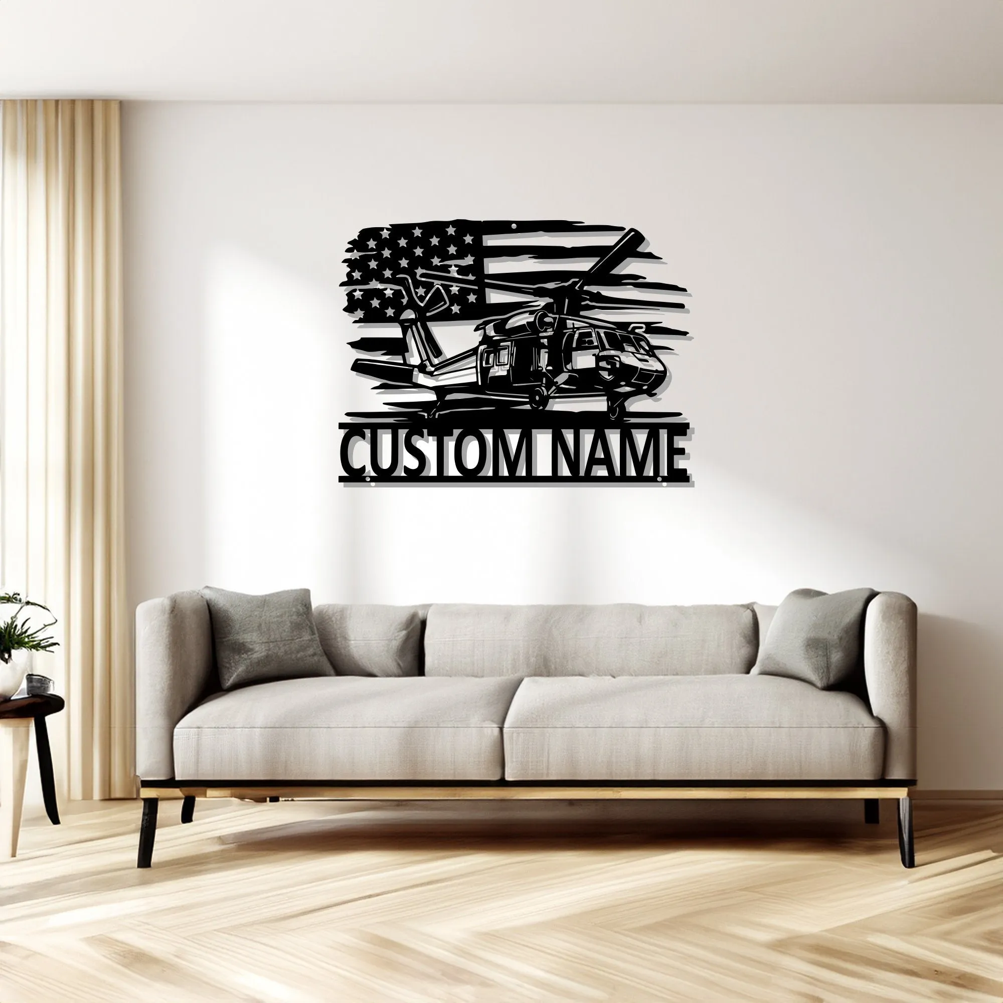 Custom US Black Hawk Helicopter Metal Wall Art, Personalized Helicopter Name Sign Decoration For Room, Helicopter Decor
