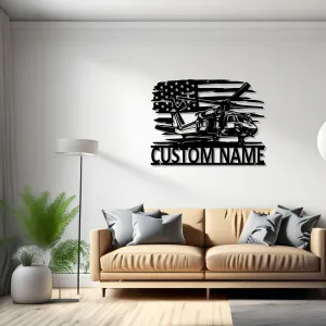 Custom US Black Hawk Helicopter Metal Wall Art, Personalized Helicopter Name Sign Decoration For Room, Helicopter Decor