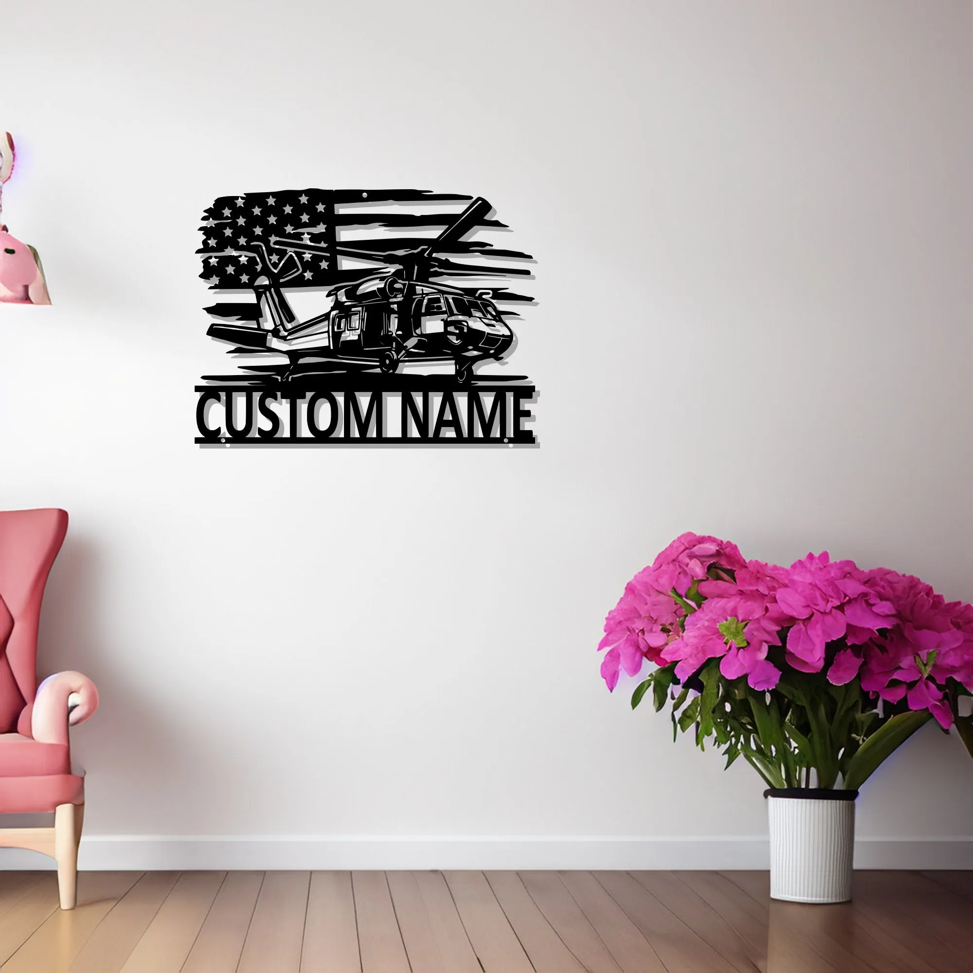 Custom US Black Hawk Helicopter Metal Wall Art, Personalized Helicopter Name Sign Decoration For Room, Helicopter Decor