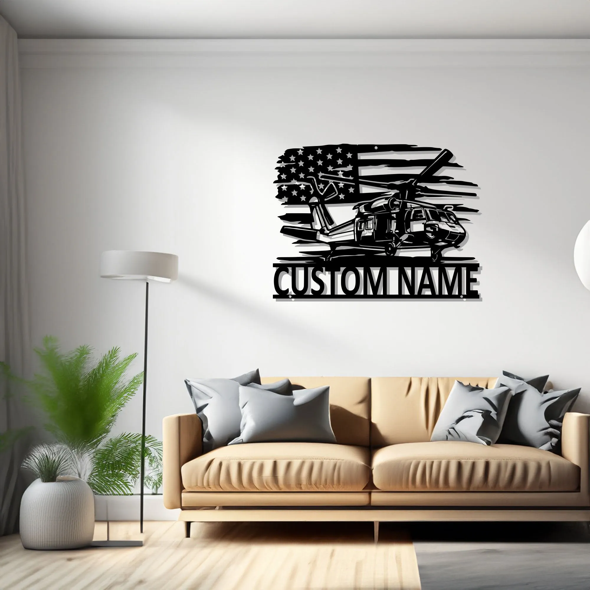 Custom US Black Hawk Helicopter Metal Wall Art, Personalized Helicopter Name Sign Decoration For Room, Helicopter Decor
