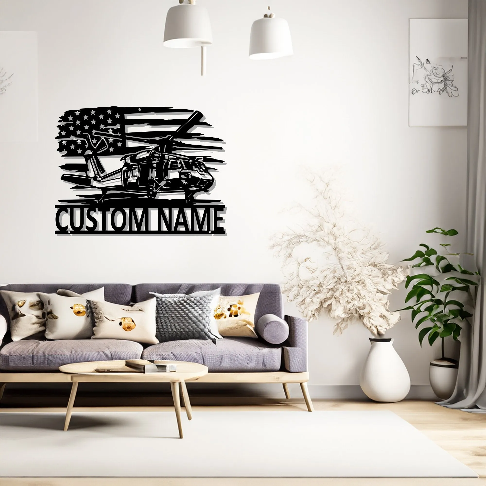 Custom US Black Hawk Helicopter Metal Wall Art, Personalized Helicopter Name Sign Decoration For Room, Helicopter Decor