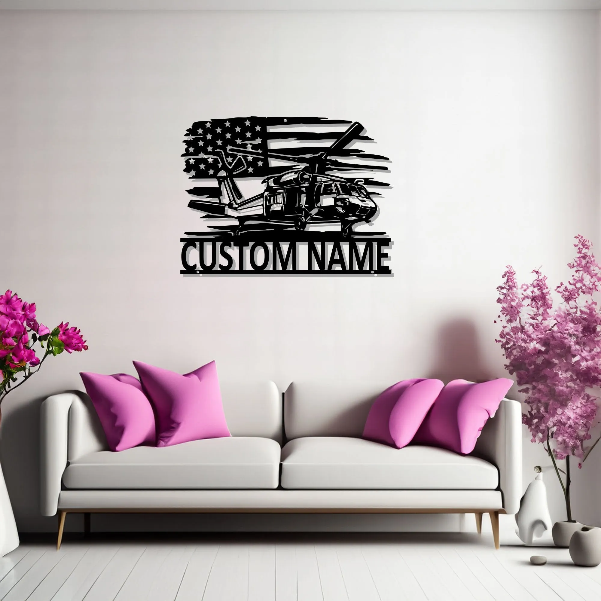 Custom US Black Hawk Helicopter Metal Wall Art, Personalized Helicopter Name Sign Decoration For Room, Helicopter Decor
