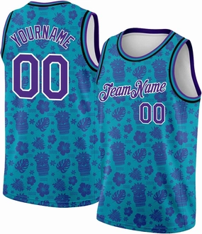 Custom Basketball Jersey, Custom Black Kelly Green-White 3D Pattern Tropical Hawaii Leaves Basketballs Jerseys
