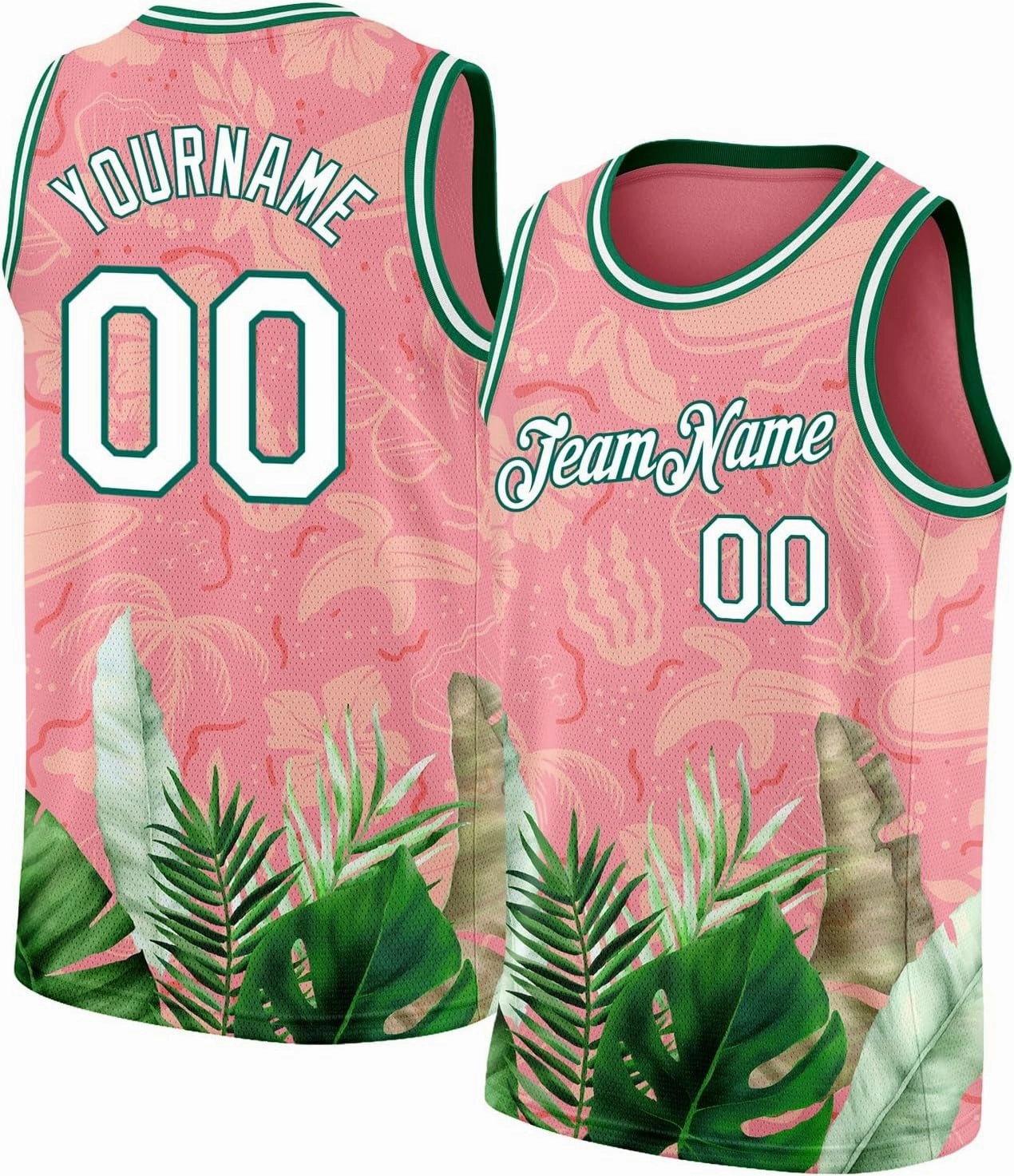 Custom Basketball Jersey, Custom White Red 3D Pattern Tropical Hawaii Leaves and Flamingo Basketballs Jerseys