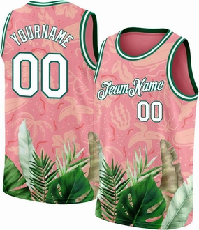 Custom Basketball Jersey, Custom White Red 3D Pattern Tropical Hawaii Leaves and Flamingo Basketballs Jerseys