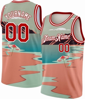 Custom Basketball Jersey, Custom White Royal-Red 3D Pattern Tropical Hawaii Coconut Trees Basketballs Jerseys