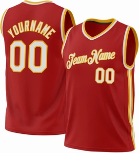 Custom Jersey Basketball, Custom Red Gold Pinstripe Gold-Black Basketballs Jerseys, Printed Name Number