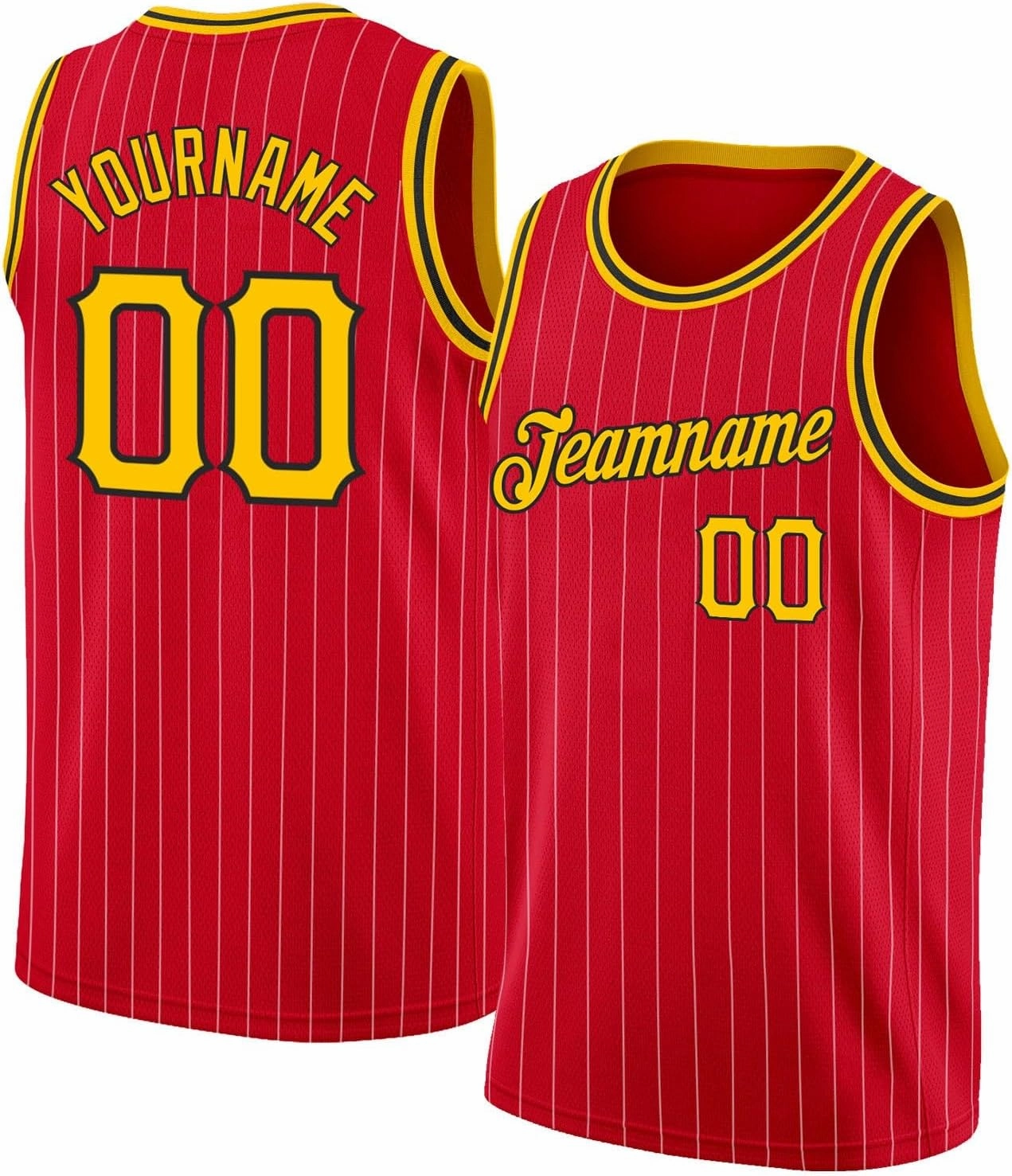 Custom Jersey Basketball, Custom Red Gold Pinstripe Gold-Black Basketballs Jerseys, Printed Name Number