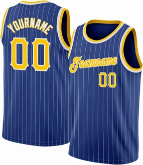 Custom Jersey Basketball, Custom Royal White Pinstripe Light Blue-White Basketballs Jerseys, Printed Name
