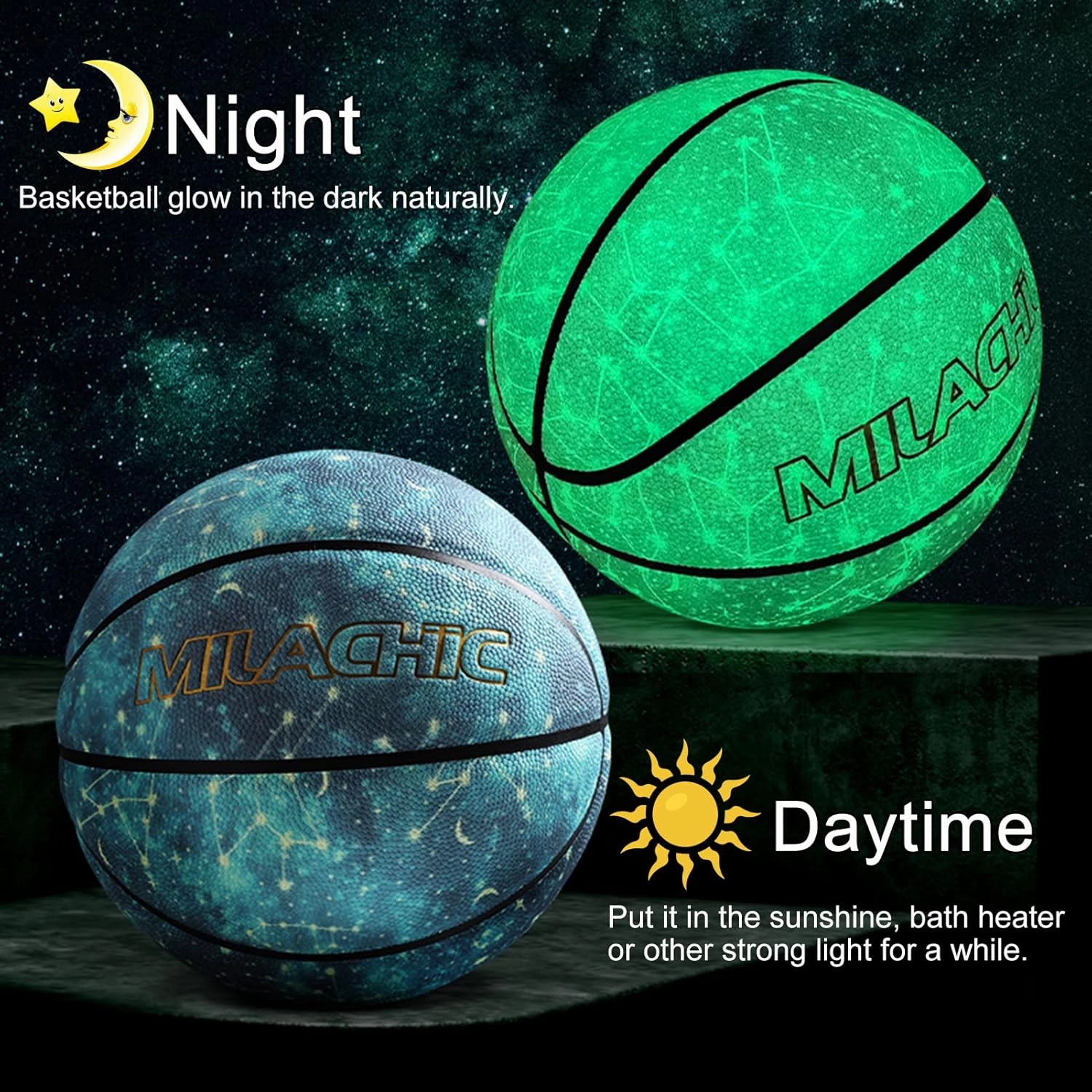 Customized Personalized Basketball - Glow in The Dark, Size 7 (29.5"), Size 6 (28.5"), Size 5 (27.5") - Custom Name, Text, Logo, Photos