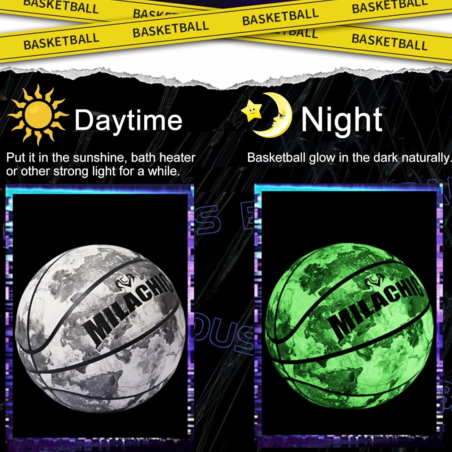 Customized Personalized Basketball - Glow in The Dark, Size 7 (29.5"), Size 6 (28.5"), Size 5 (27.5") - Custom Name, Text, Logo, Photos