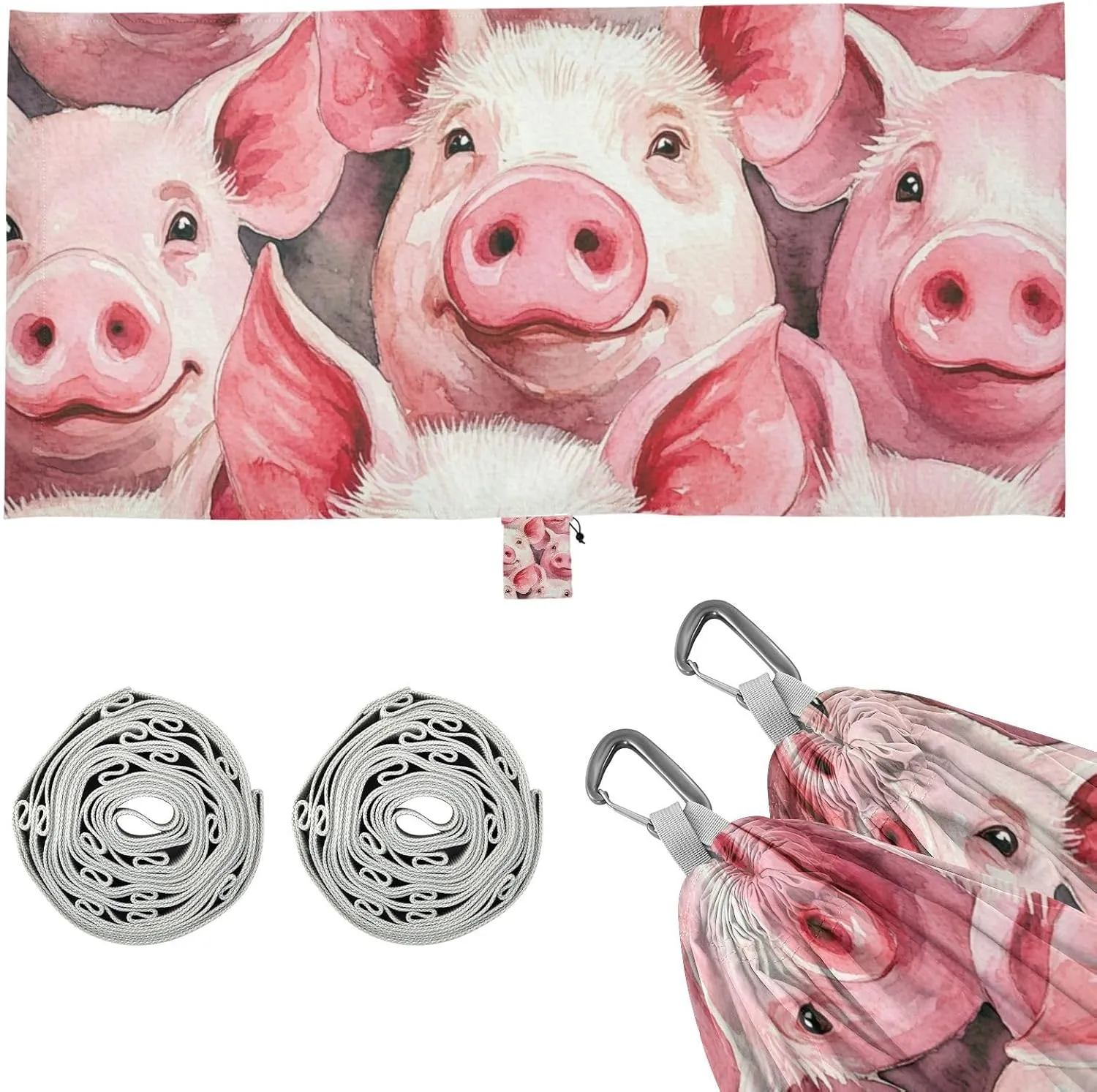 Cute Cartoon Pig Hammocks for Camping with Hanging Rope Hanging Hammock for Indoor Outdoor Patio