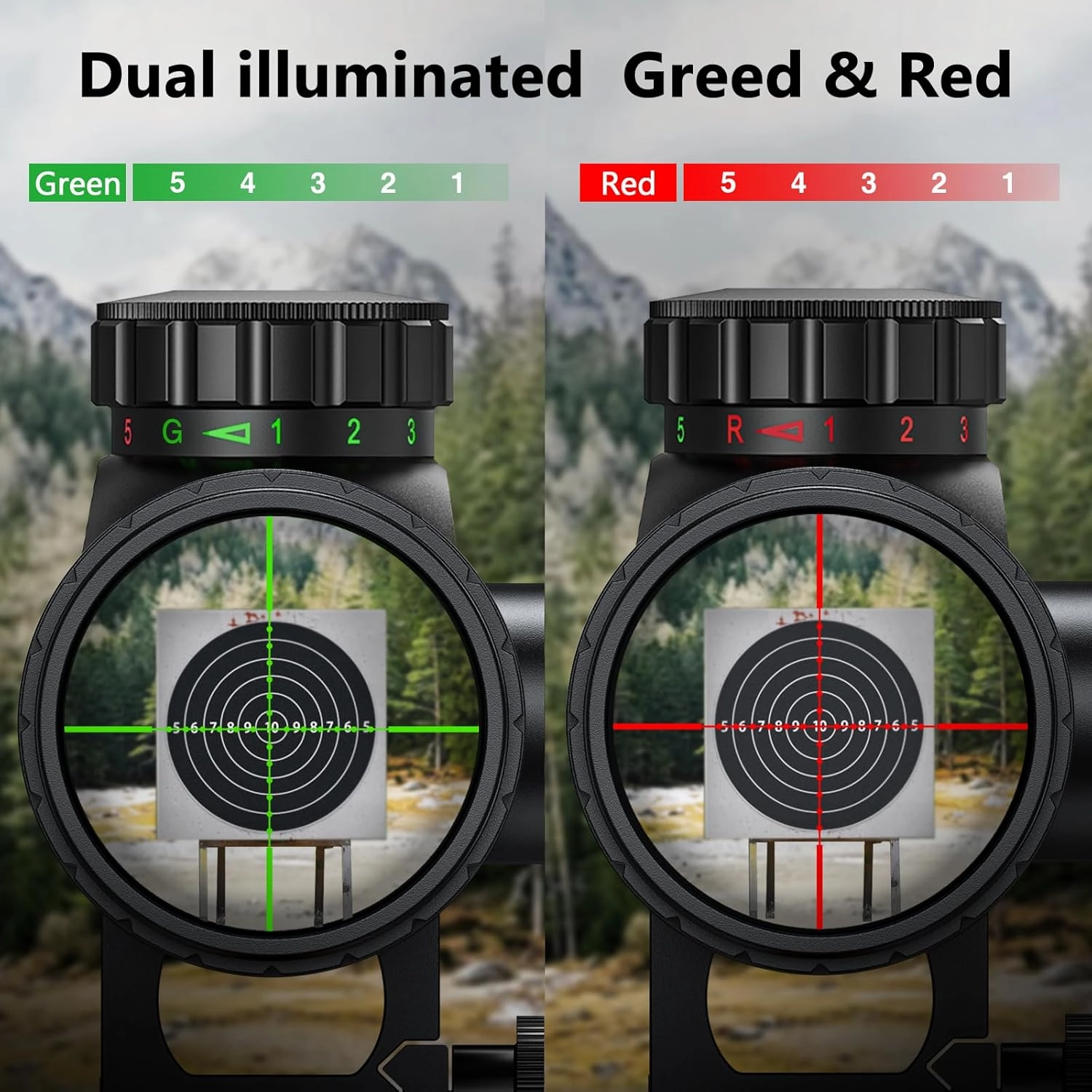 CVLIFE 6-24x50 AO Rifle Scope for Hunting - Red and Green Illuminated Reticle - Long Range 1 inch Tube RifleScope with Scope Rings