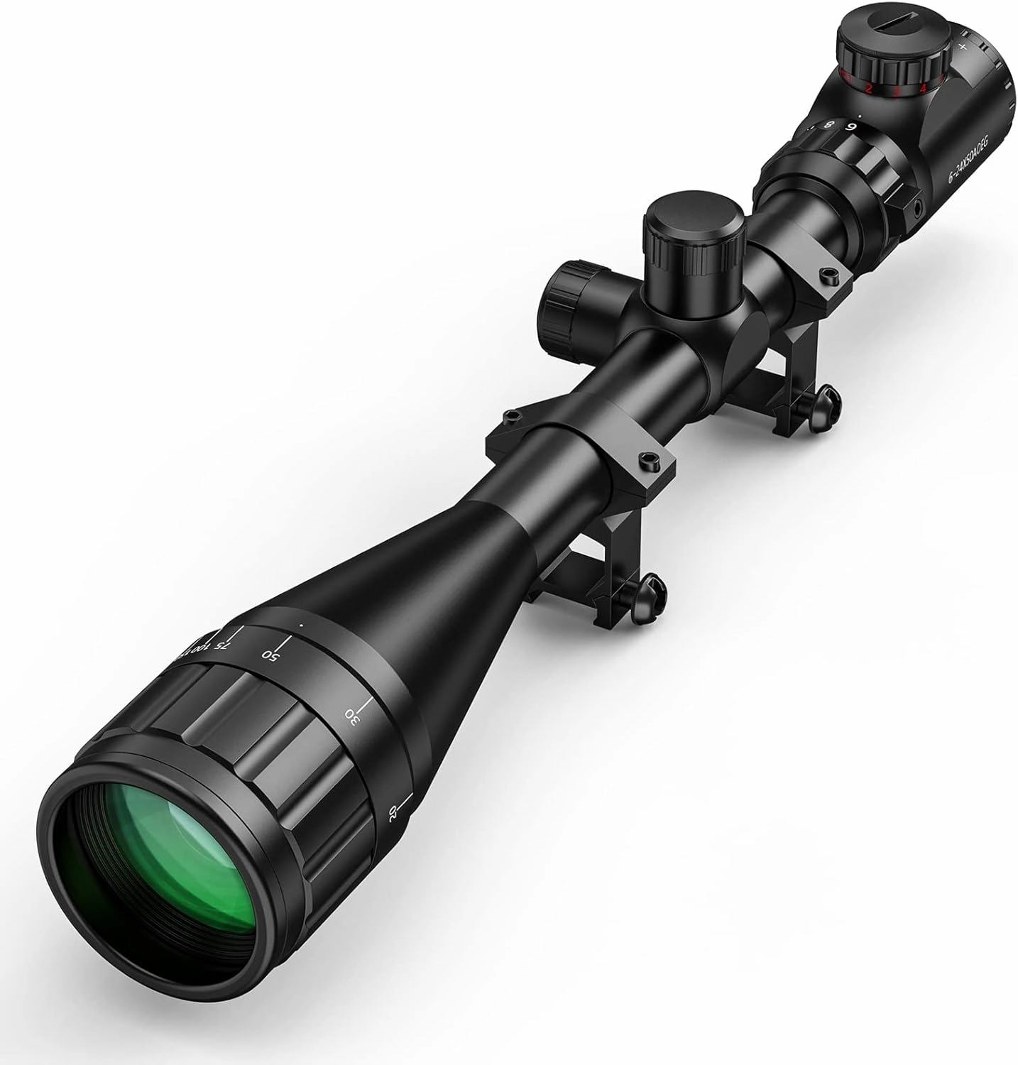 CVLIFE Rifle Scope 6-24x50 AO Red and Green Illuminated Long Range Scope for Hunting with Scope Rings
