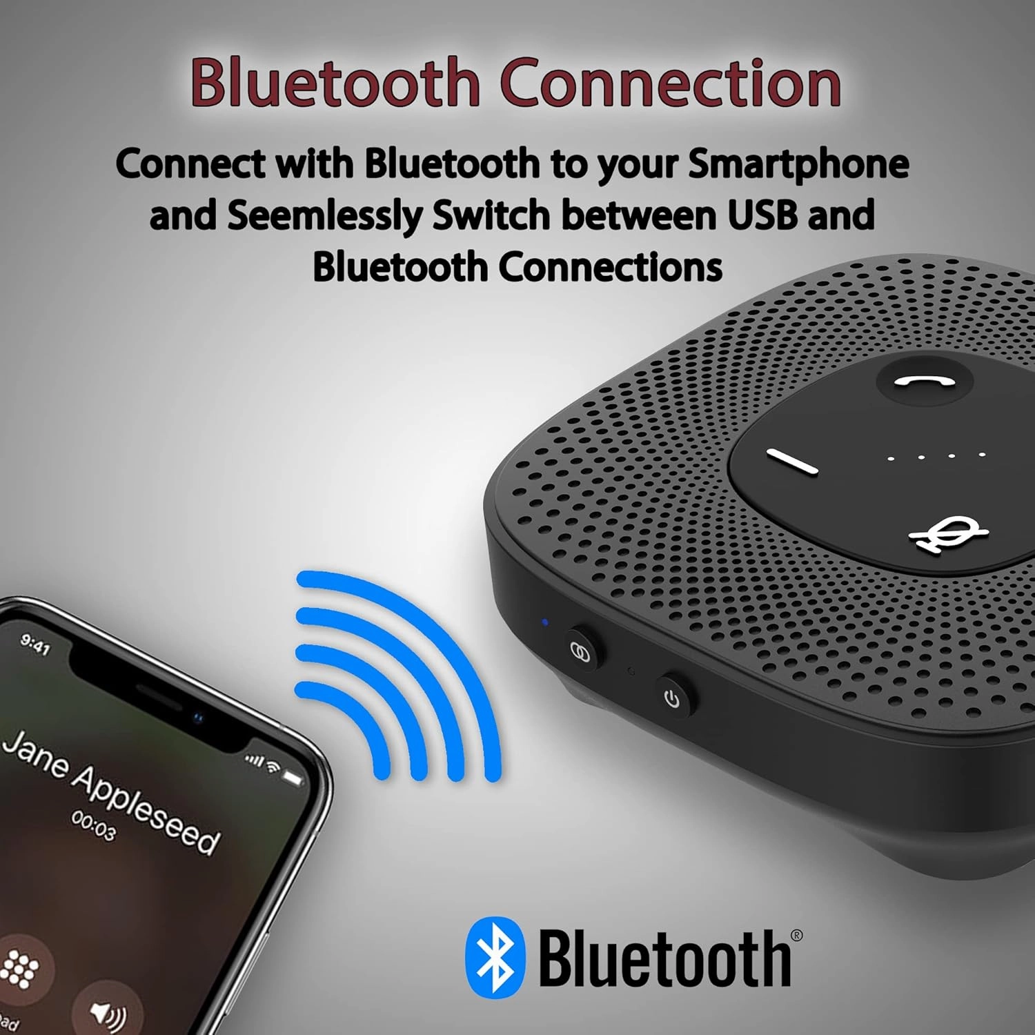 Cyber Acoustics Essential Speakerphone SP-2000 - USB and Bluetooth Speakerphone, Advanced DSP with 360 Degree Noise Cancelling Microphone with 3m Range, 66 Ft BT Wireless Range