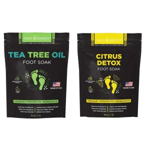 DAILY REMEDY Tea Tree Oil & Citrus Foot Soak Set, Pack of 2, for Foot Pain, Odor, Sore Feet, Athlete’s Foot, Soften Calluses - Natural Blend & Salts, Made In USA