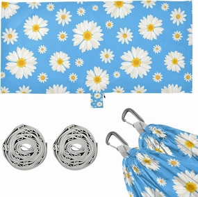 Daisy Flowers on Blue Background Camping Hammock with Tree Straps, Portable Lightweight Parachute Hammocks Camping Accessories Gear for Indoor Outdoor Backpacking Travel Hiking Beach