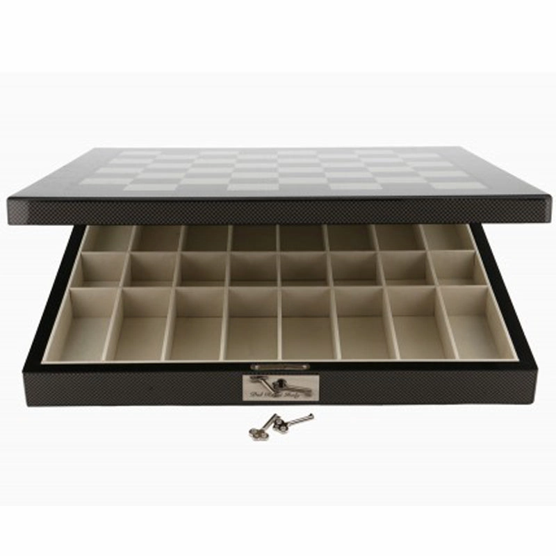 Dal Rossi Italy Carbon Fibre Shiny Finish Chess Box 16” with Metal Marble Chess Pieces