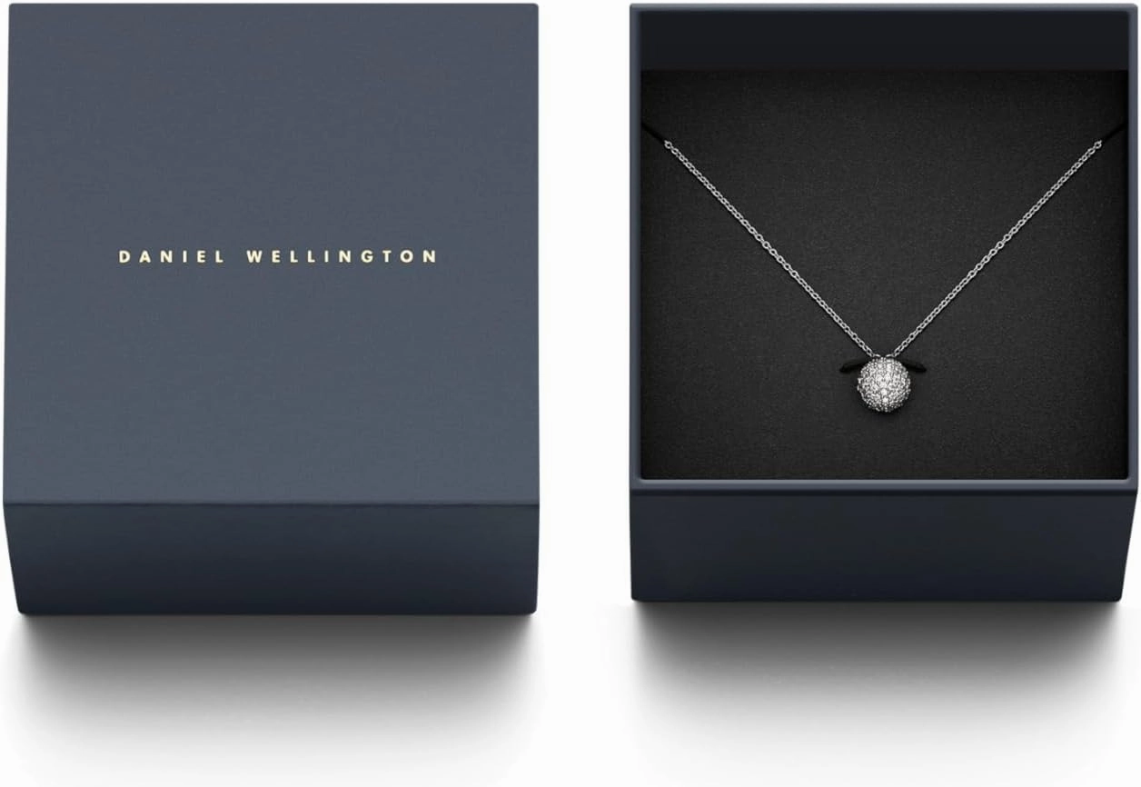 Daniel Wellington Pavé Necklace, Adjustable Pendant Necklace for Women and Men,420-460mm 317L Stainless Steel Chain Necklace with Gold Plated Brass CZ Crystal Pendant