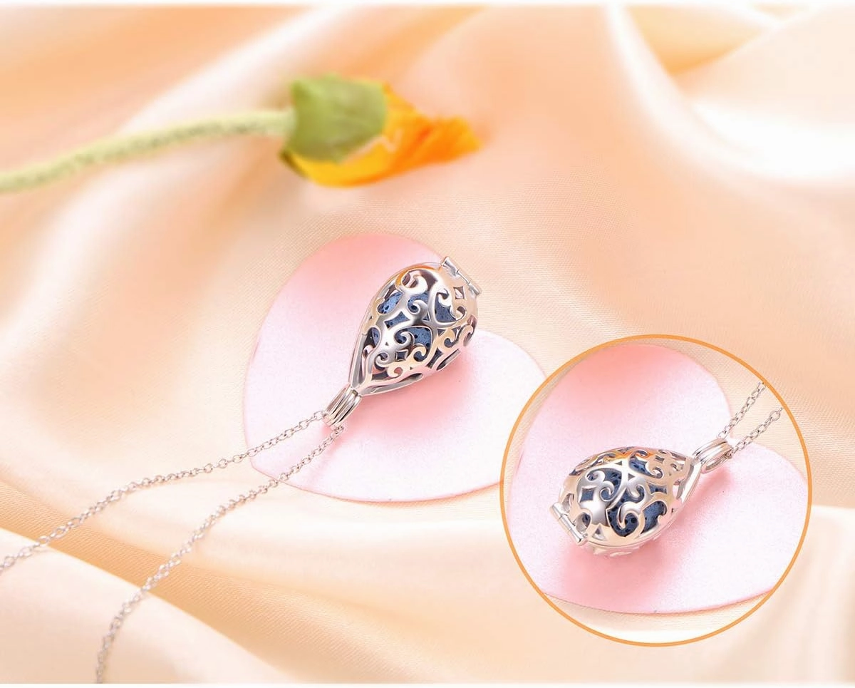 DAOCHONG S925 Sterling Silver Aromatherapy Essential Oil Diffuser Necklace Love Heart Locket Perfume Pendant Necklace Jewelry 18 2" Adjustable Chain